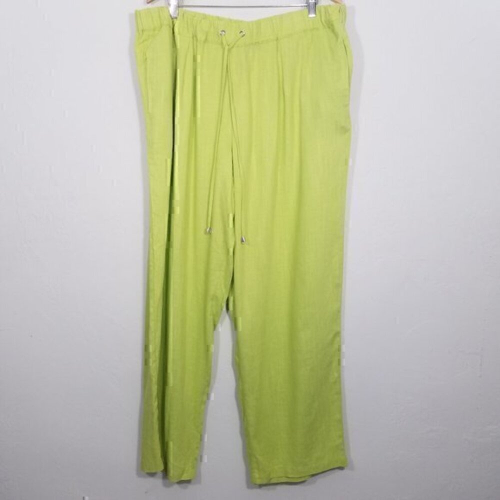 NWT Ashley Stewart Neon Green Linen Blend Pants Plus Size 22